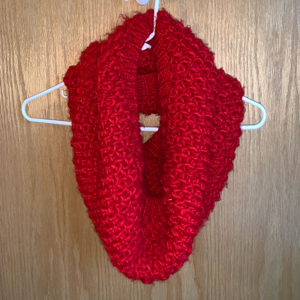 Red knit infinity scarf